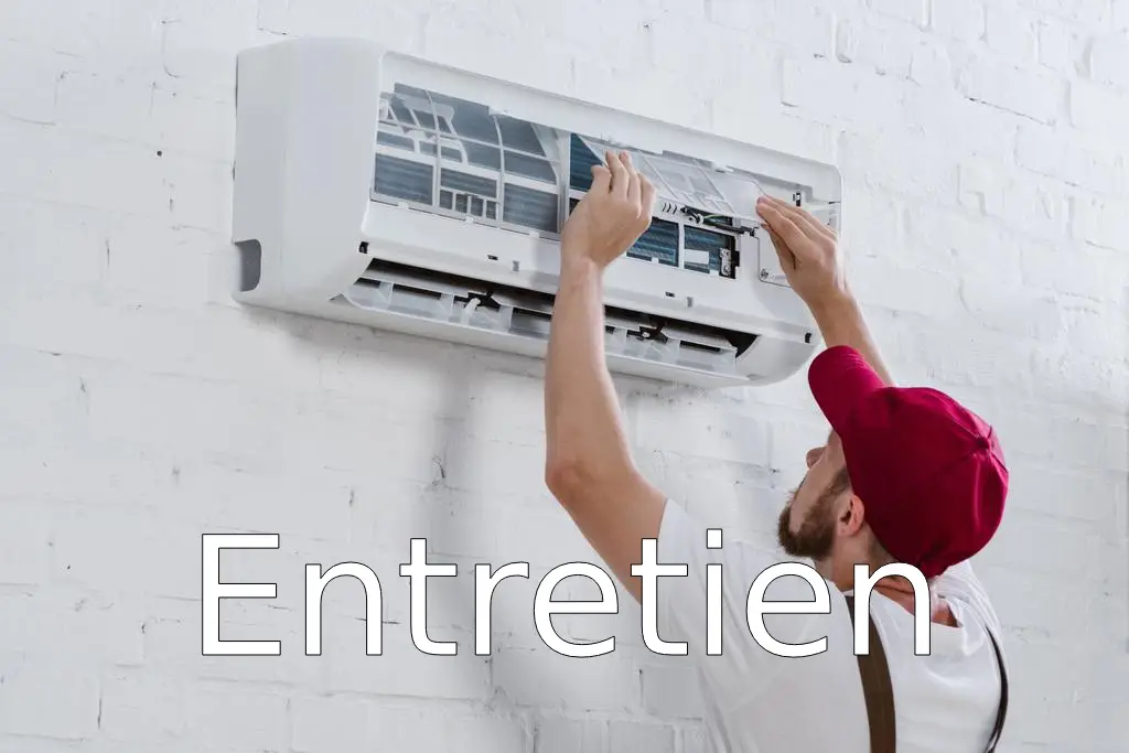 Entretien Young Repairman Changing Filter Air Conditioner Hanging White Brick Wall