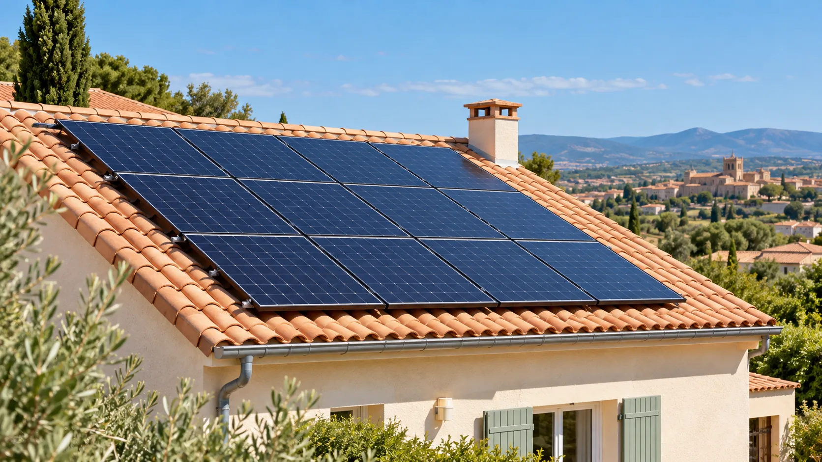 Panneaux photovoltaïques sur une toiture dans l’Hérault